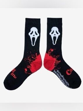 Ghost Face Horror Movie Mid-Calf Crew Socks, Red/Black, 1 Pair, NWT/Sealed!